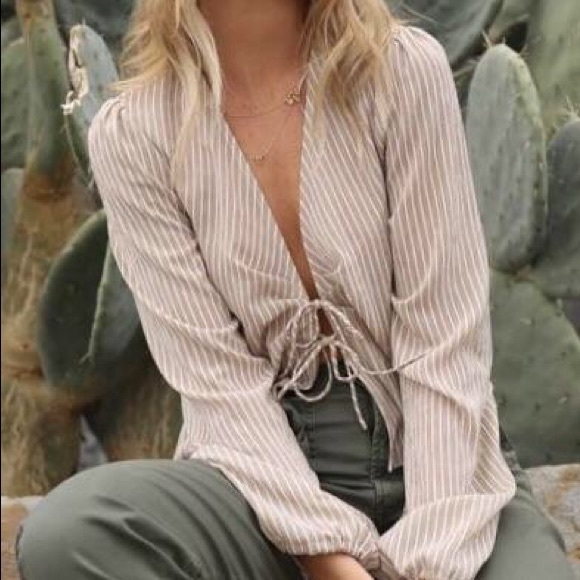 CLOSING SALE! Striped open front with tie blouse - Picture 4 of 5